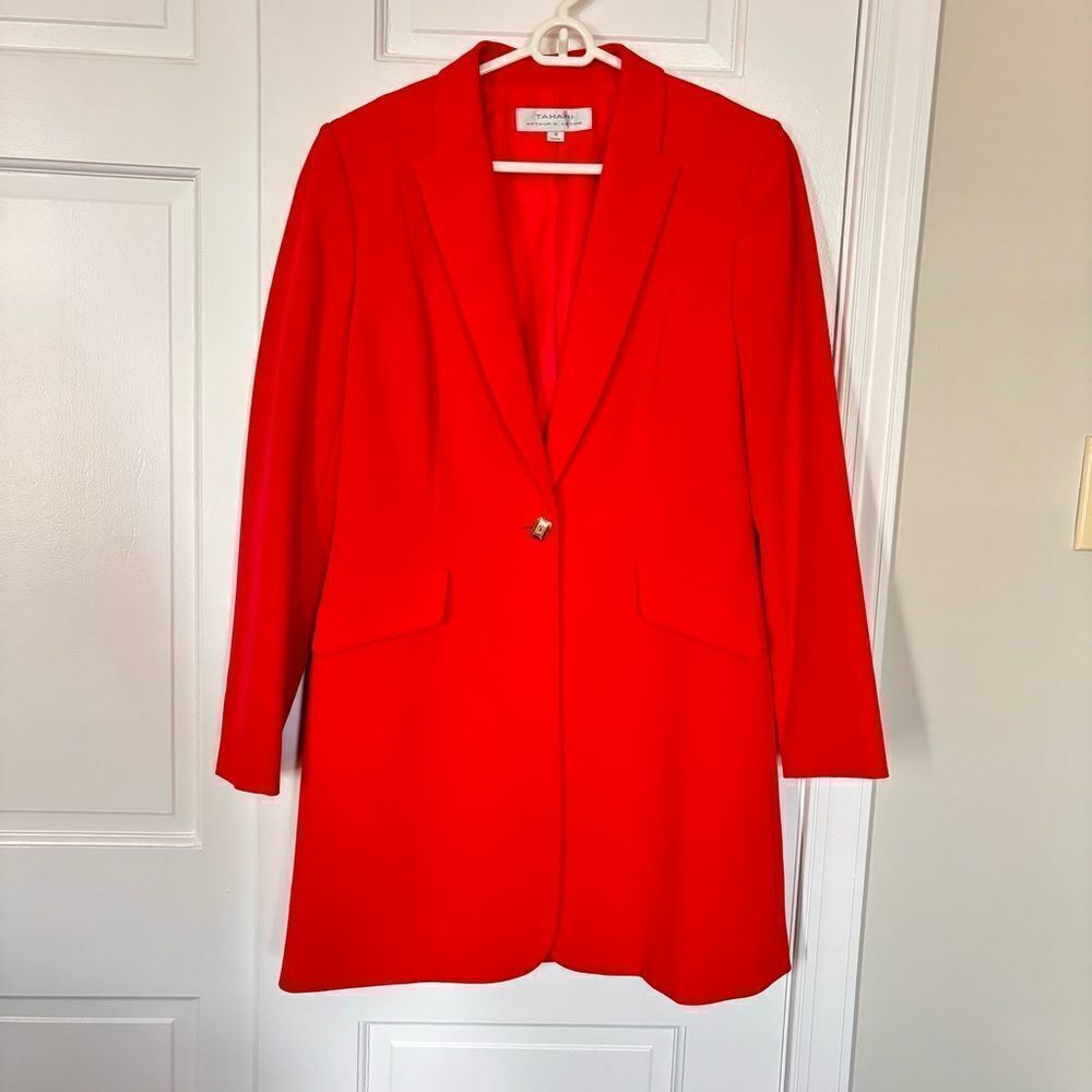 Tahari Red Longline Blazer with Gold Button size 8